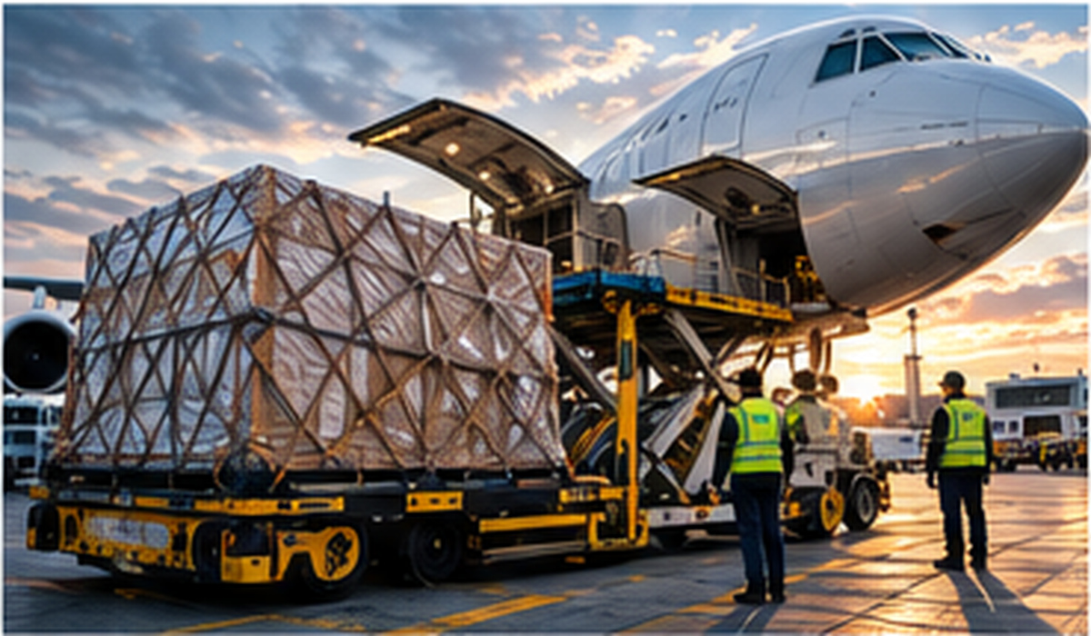 Cargo pallet being loaded at the airport