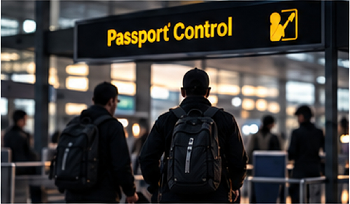 Passport control sign at the airport